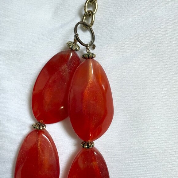 ❤️ Red Beaded Statement Necklace | 2-Strand Bold Resin Beads Gold Hardware - Picture 3 of 5